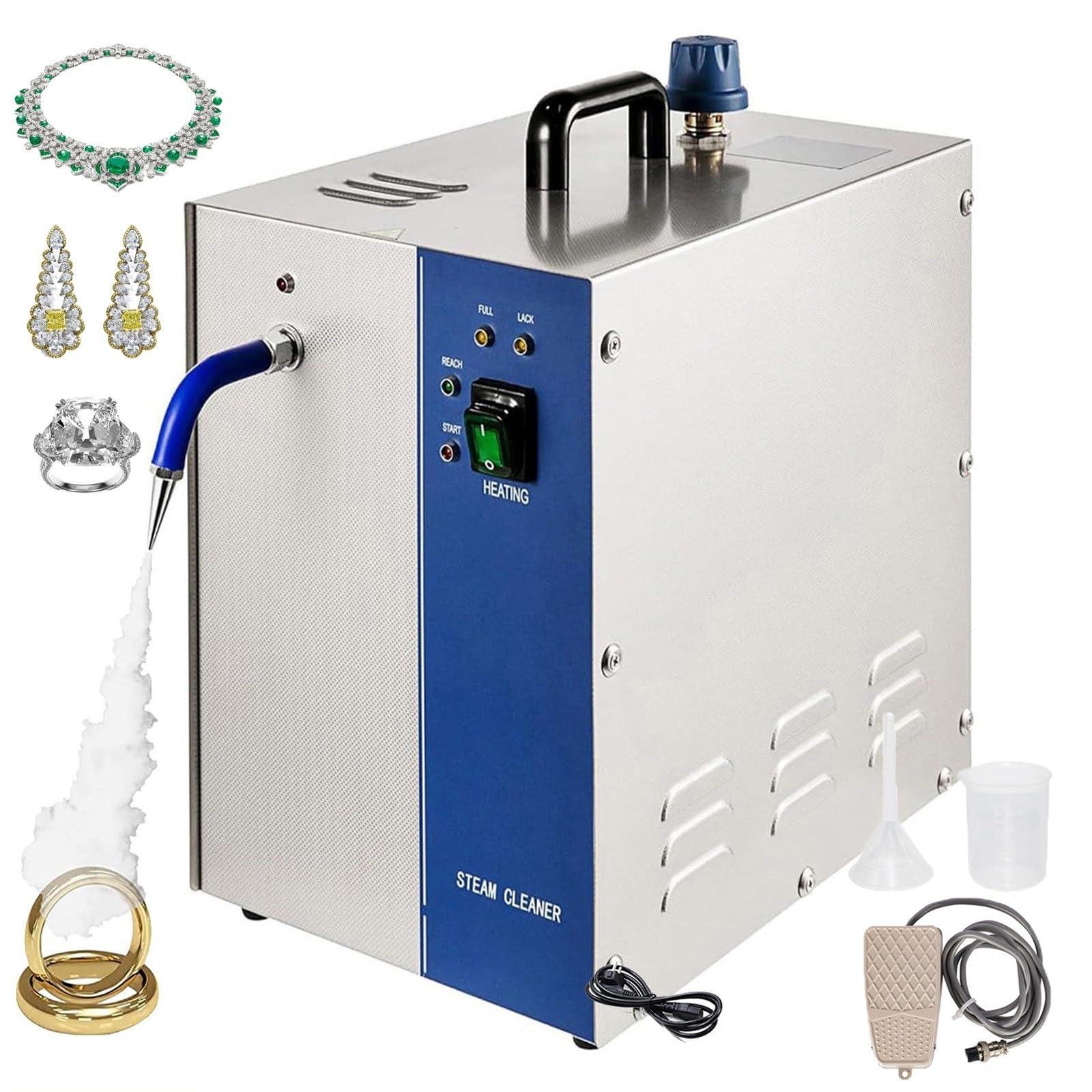 Pulitore a Vapore per Gioielli Professionale Macchina 2L/4L 1300W/2200W Attrezzatura per Oro Argento Studi Gioielleria Negozio Riparazione Lavaggio 135°C