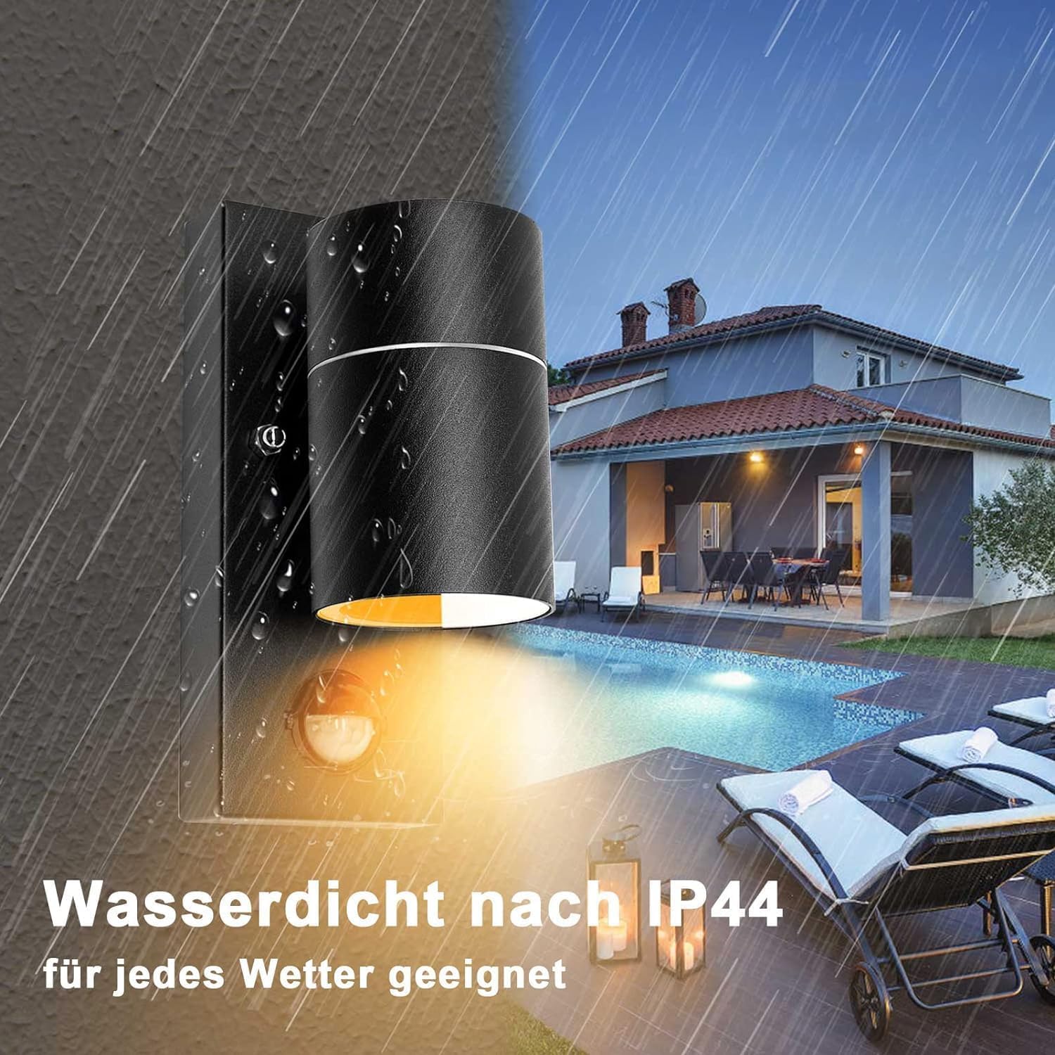 2er Aussenlampe mit Bewegungsmelder Schwarz IP44 GU10 inkl. 5W LED | Außenleuchte mit Bewegungssensor Aussenleuchten warmweiß Metall Terrasse Balkon Garten Eingang Garage 230V 2x5W 500lm licht