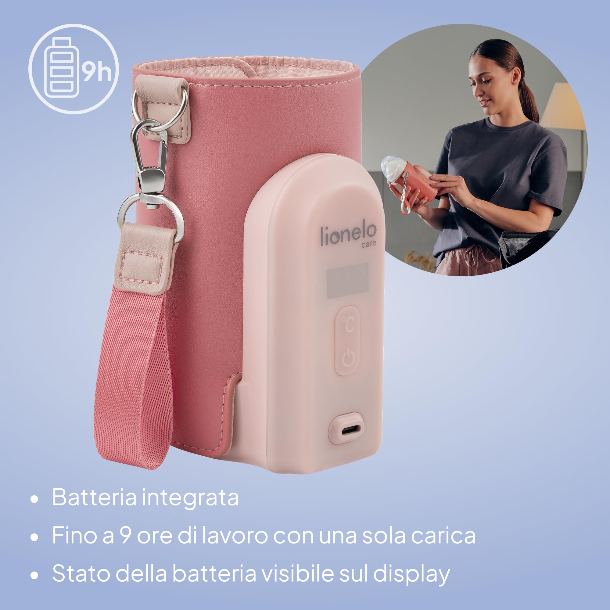 LIONELO Thermup Go Evo Scaldalatte Portatile per biberon per Neonati, Mantiene Liquidi caldi, 5 Temperature operative da 38 a 50°C Ricarica USB-C, Fino a 9 Ore di Funzionamento