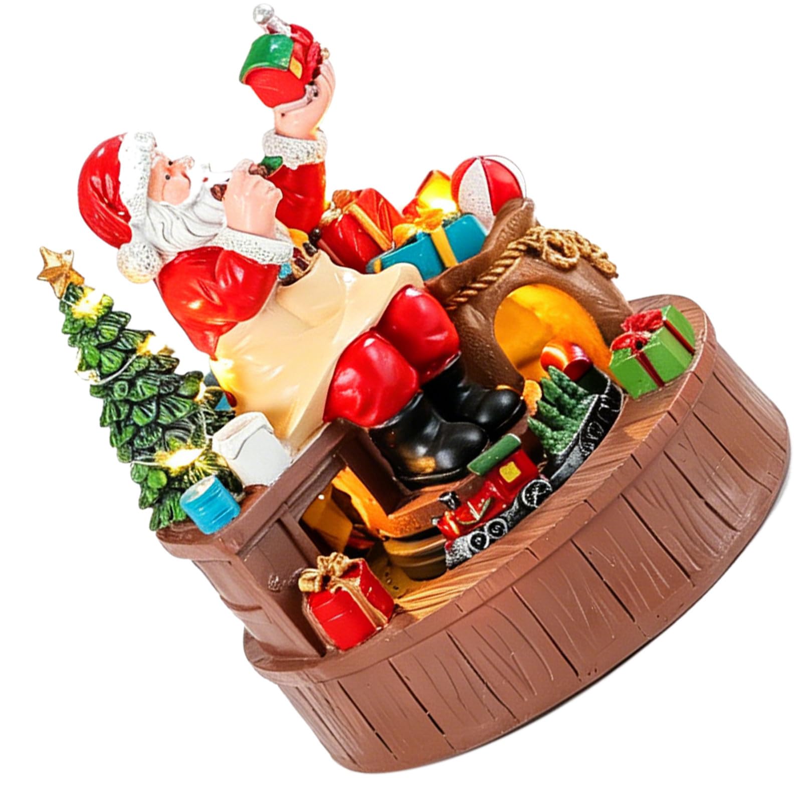 Caja de Música Navideña de Papá Noel con Melodía y Luz LED
