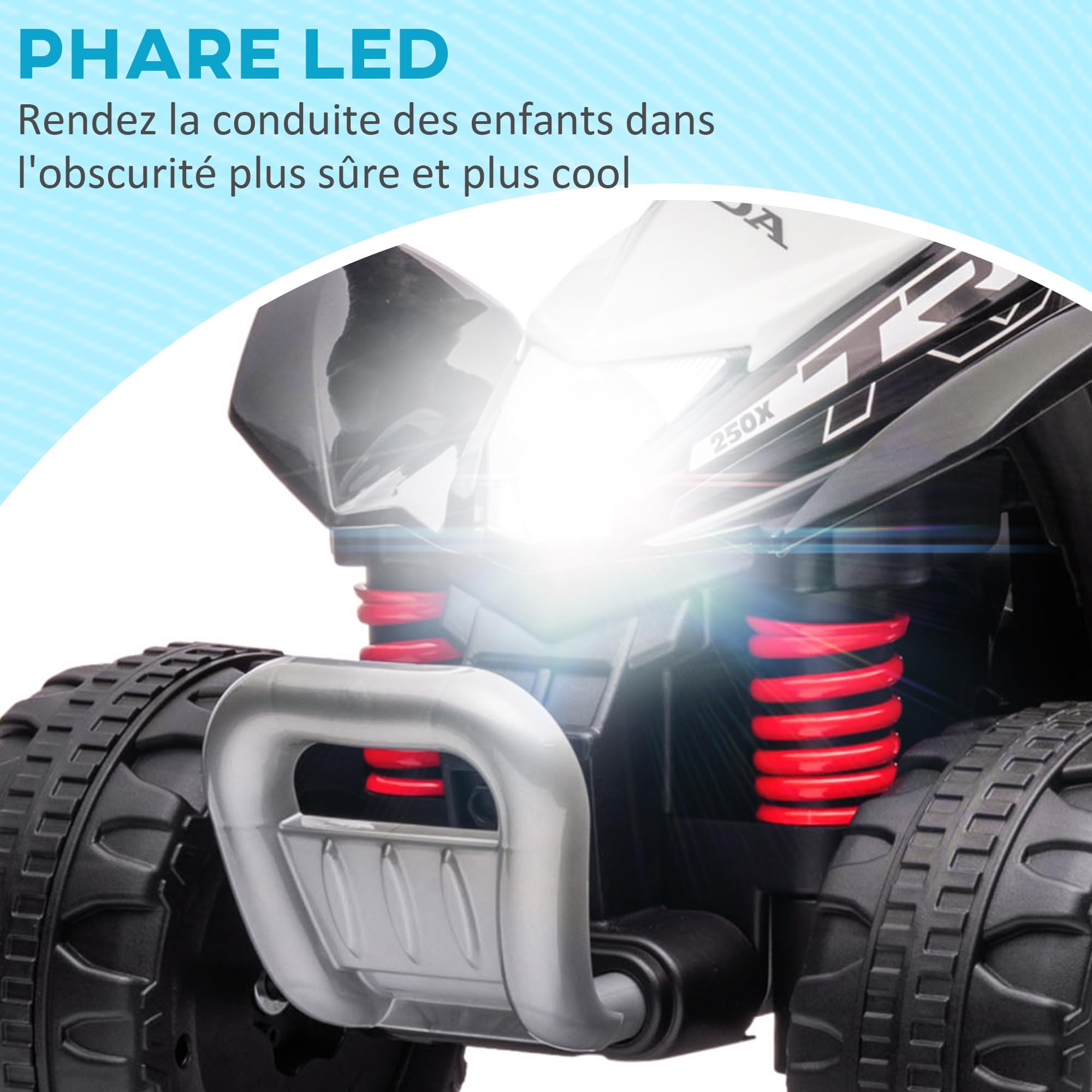 AIYAPLAY Quad Électrique Enfant 6 V Honda sous Licence 2,8 km/h Noir | Voiture Électrique Enfants, Klaxon, Poignée et Selle Ergonomique, Phares LED