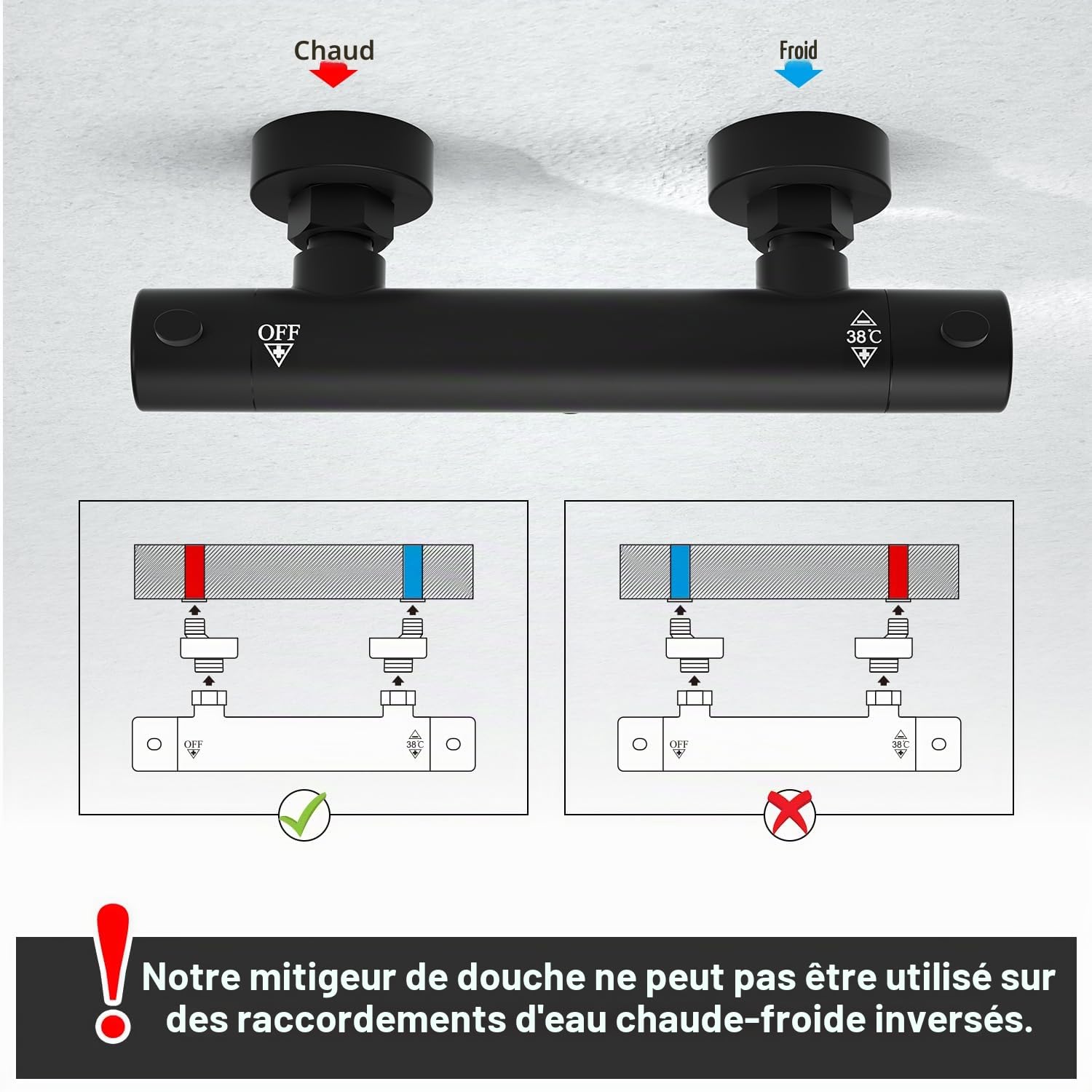 Görbach Colonne de Douche avec Mitigeur Thermostatique, Ensemble de Douche en Acier inoxydable avec Douchette et Tuyau, Barre de Douche 70 cm avec Étagère de Douche, Noir