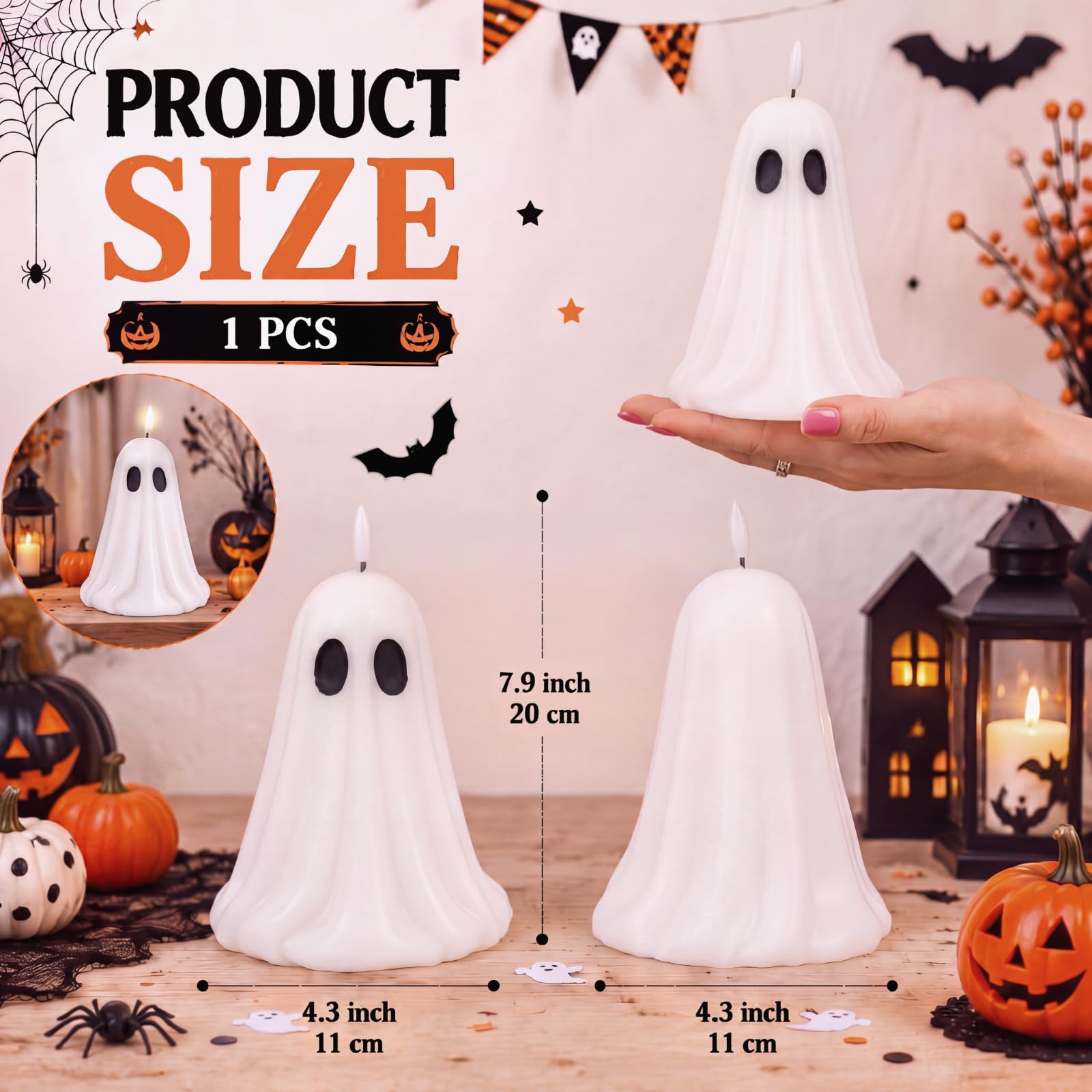 Baquler Velas LED parpadeantes sin llama con temporizador, control remoto, aroma a pilas (blanco, fantasma)