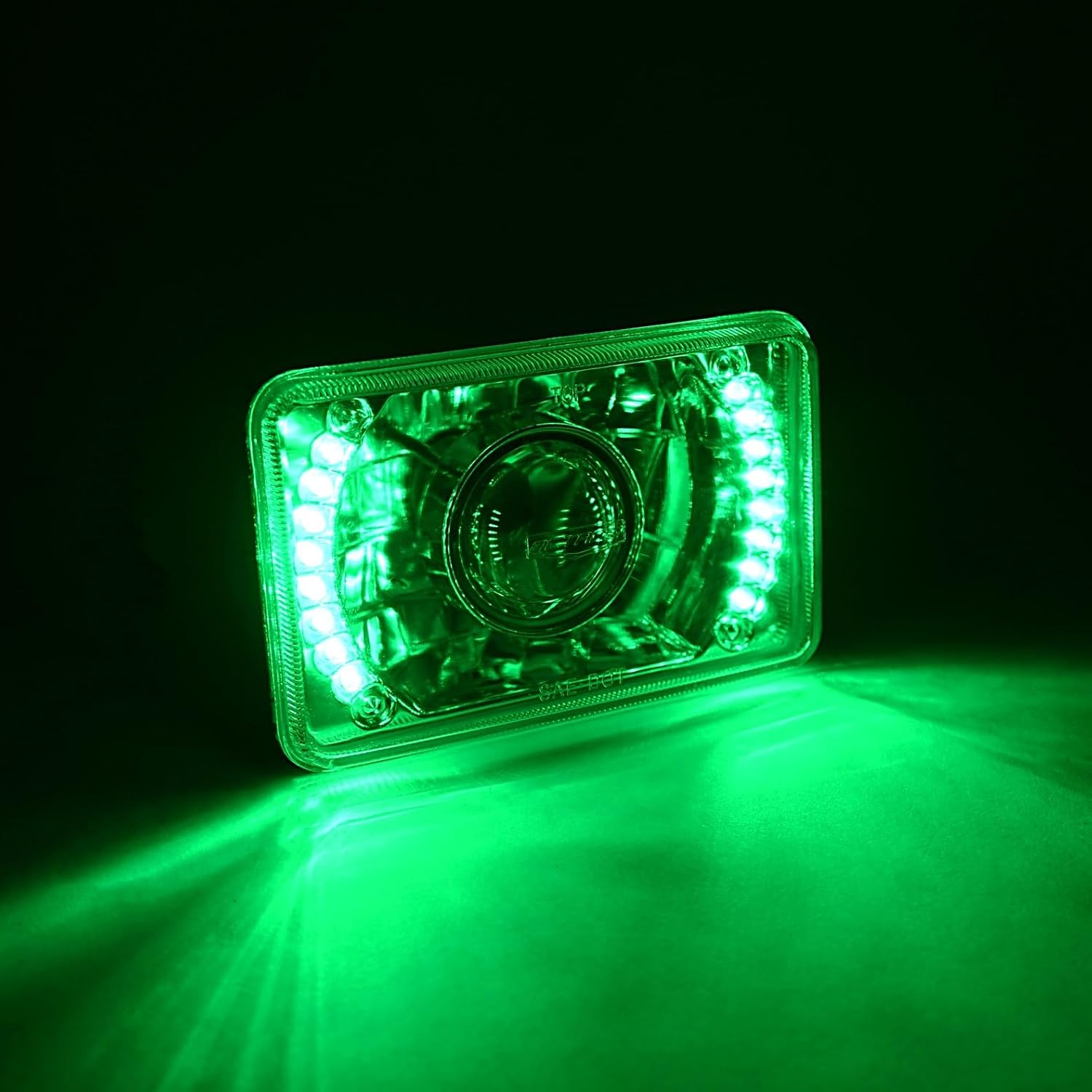 Octane Lighting 4X6 Green Led Halo Projector Halogen Headlight Headlamp Bulbs Crystal Clear Set