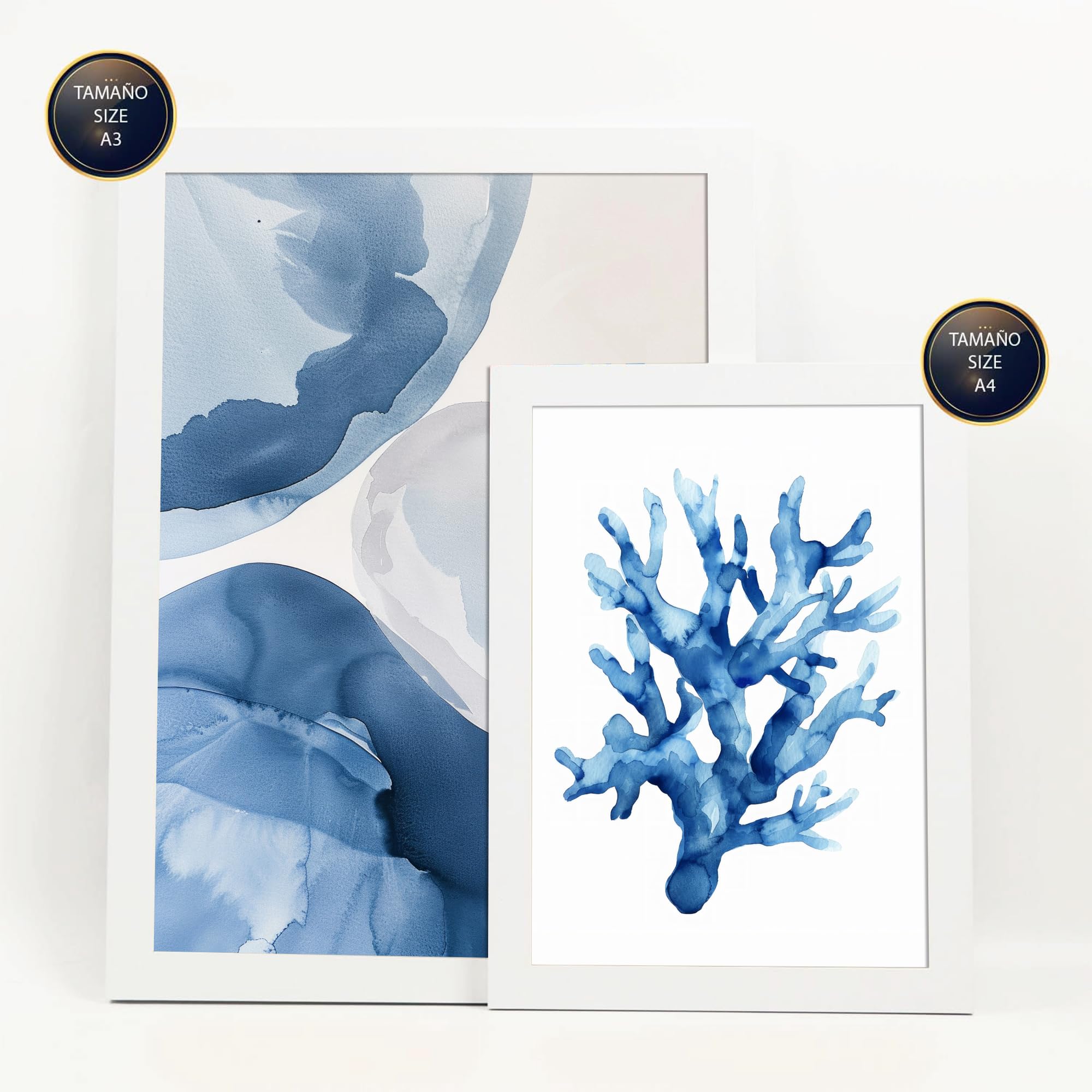 Nacnic Set di 6 quadri Blu navy, mare ed estate illustrazioni di design per decorare le pareti di casa A3 e A4 Cornice bianca