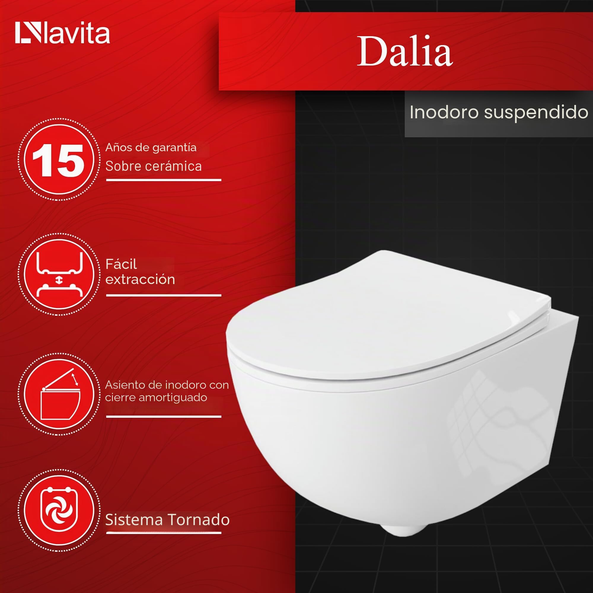 Lavita Duofix Basic Elemento de pared+Inodoro de descarga profunda Dalia Blanco Sin reborde+Asiento de inodoro con cierre automático+Botón blanco Juego completo WC