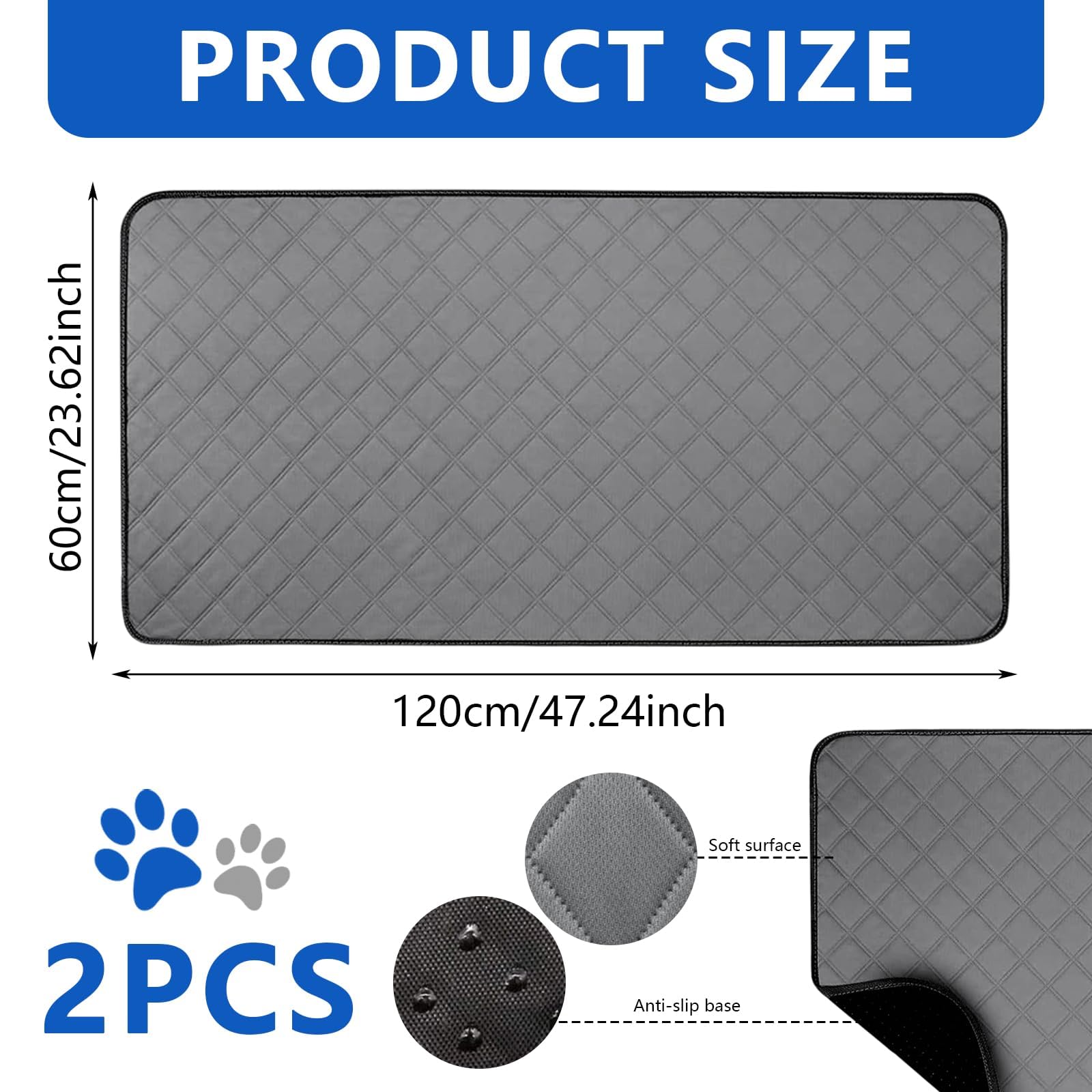 BYZESTY 2 Tapis pour Cage De Cochon d'Inde, 120 * 60cm Ultra Absorbant Tapis pour Chiens, Coussinet Urinaire Imperméable pour Petits Animaux, Gris, pour Lapins, Hamsters Et Chiots