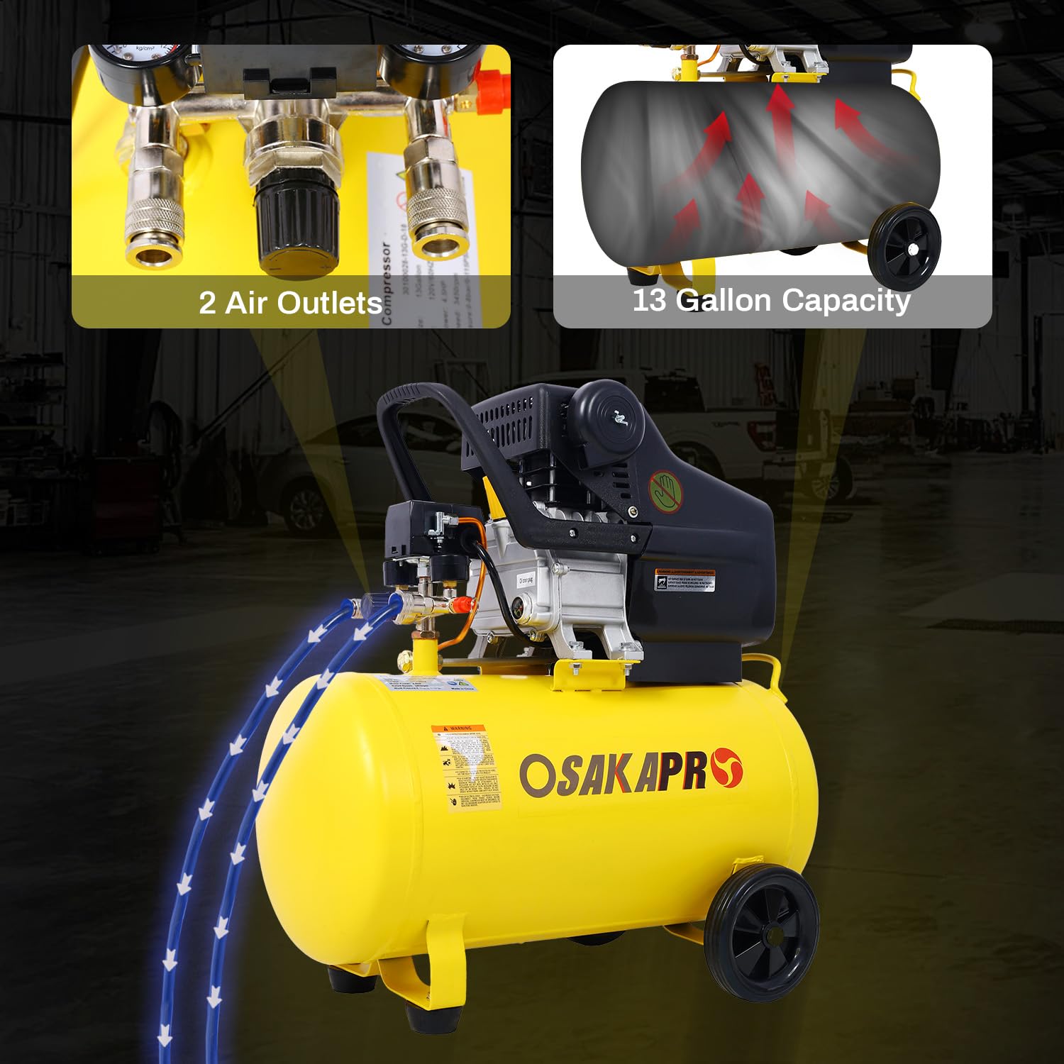 13 Gallon Portable Air Compressor With Wheels, 4.5HP UK | Ubuy