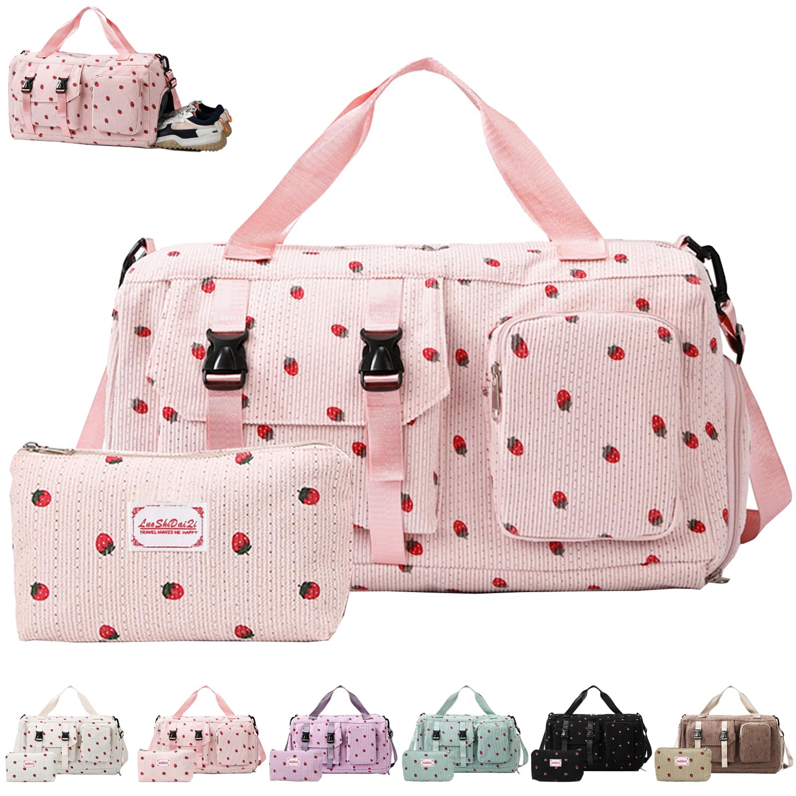 Bolsa de Deporte para Mujer, Pana Fresa Sporttasche con Compartimento para Zapatos, Compartimento y Billetera Pequeña para Mojados, Bolsa de Viaje für Viajar, Fitness, Deporte, 46x24x26 cm — view 11