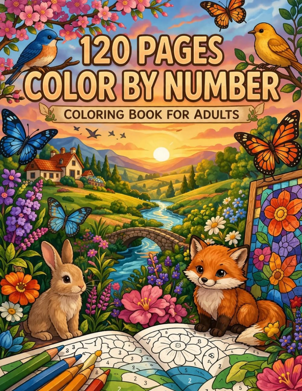 120 Pages Color By Number Coloring Book for Adults: Stress-Relief Coloring Book with Flowers, Forests, Wildlife & Scenic Landscapes – Perfect for Mindfulness & Relaxation