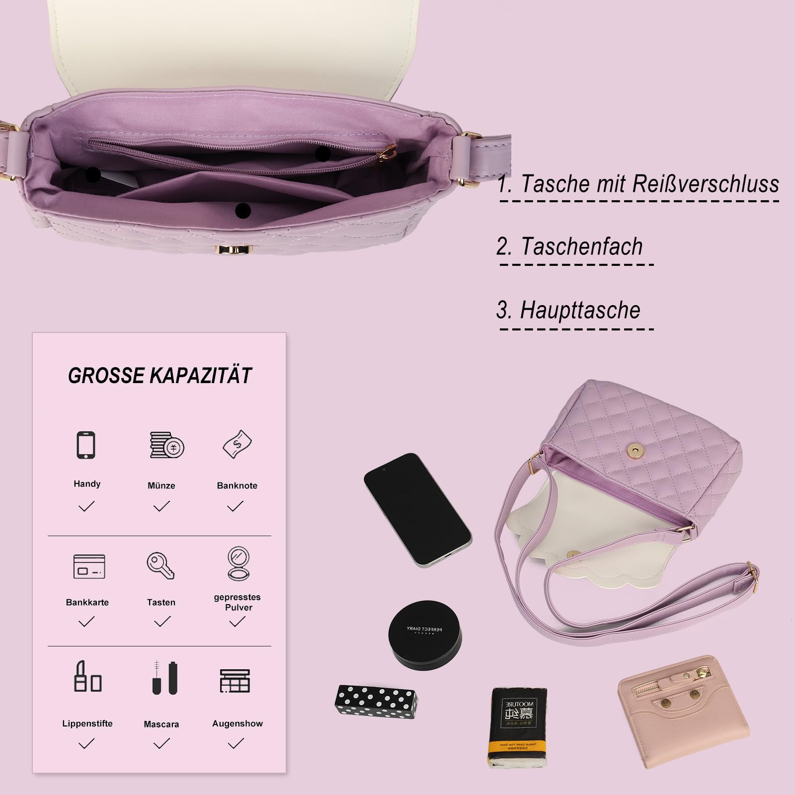 Gladdon Sac à Bandoulière pour Filles Petits sac bandoulière chat Piquage sac à main pour enfant Mini Sac à Monnaie Avec sangle réglable Mode portefeuille(Violet)