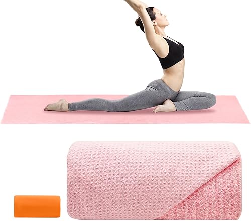Miniatura 8 de Toalla de esterilla de yoga antideslizante para yoga caliente, con una toalla de sudor, punto de agarre de silicona antideslizante, fibra de gofre