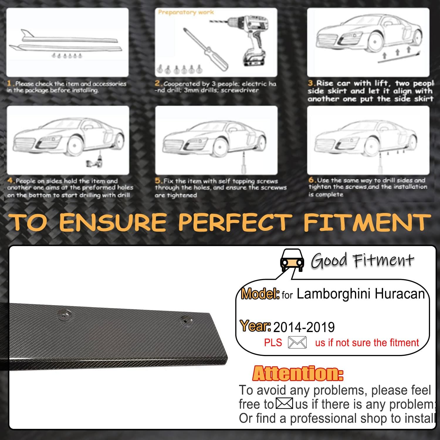 Real Carbon Fiber Side Skirts for Lamborghini Huracan 2014-2019 Under Door Rocker Panels Valance Extension Lip Factory Outlet