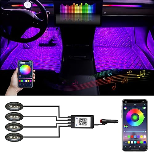 Luces LED para automóvil, luces interiores inteligentes para automóvil con control de aplicación, luces interiores RGB para automóvil con modo de