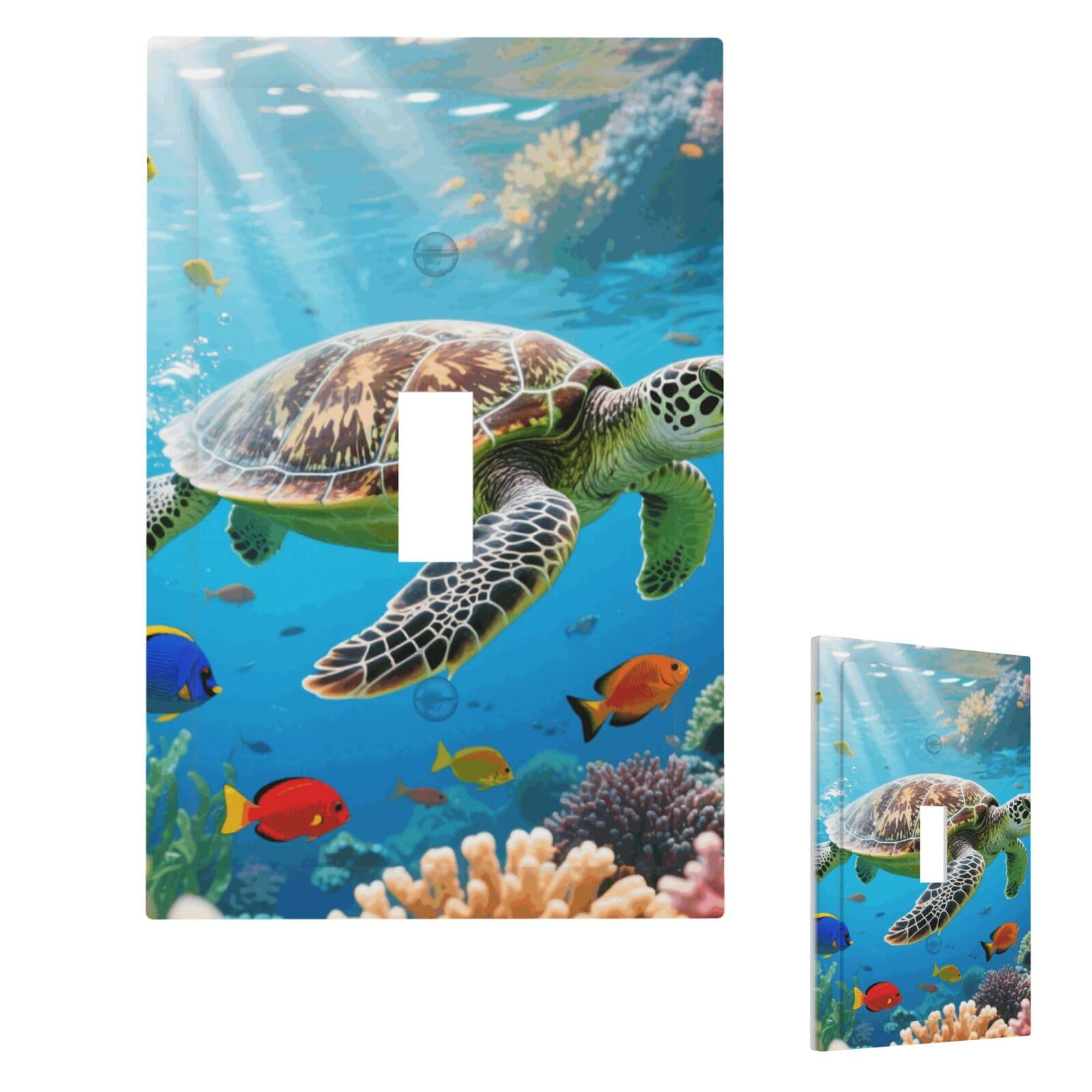 Fekiloot Single Toggle Sea Turtle Colorful Fish Wall Plate Cover Modern Decorative 1 Gang Light Switch Cover Unbreakable Receptacle Outlet Covers For Living Room Bedroom Home Decor
