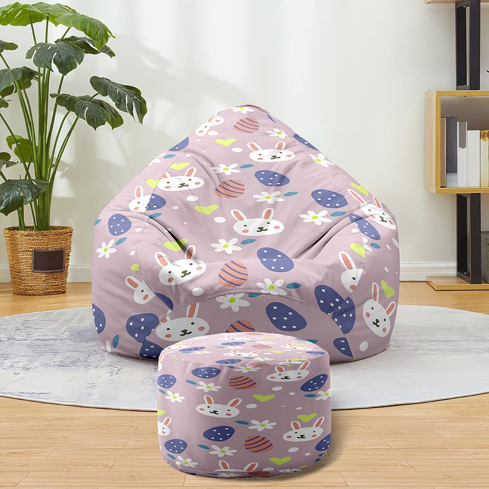 Coprisedia Per Poltrona Sacco Adulti Con Poggiapiedi - Stampa Mucca 70x80 Cm + 20x30 Cm, Fodera Rimovibile Con Maniglia, Senza Imbottitura