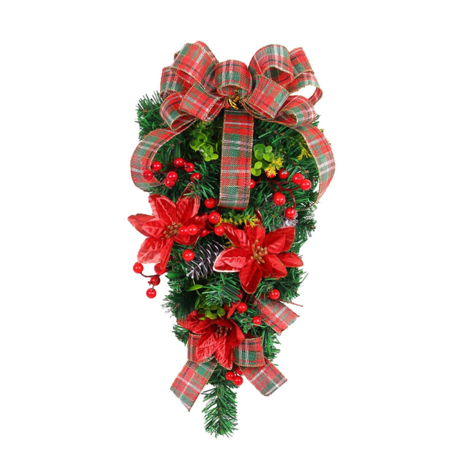 Bothyi Xmas Door Swag Faux Winter Hanging Teardrop Wreath for Windows Door Home