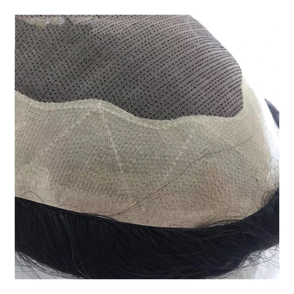Parrucche da Uomo, Parrucche Realistiche da Uomo, Toupet di Veri Capelli Umani per Uomo, Protesi Capillari per Capelli, Sistema di Capelli per Parrucca da Uomo, Parrucca（off Black-7X10）