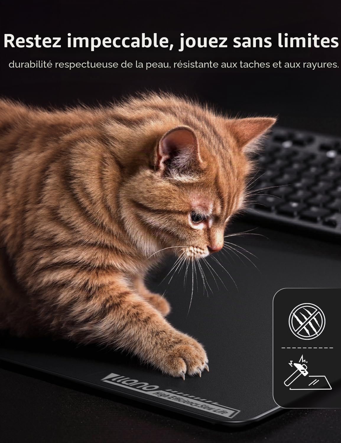 llano Tapis de Souris en Verre Trempé pour le Jeu Précision Incroyable de 0,8 μ Tapis de Souris Gaming avec Base Antidérapante Facile à Nettoyer Chiffon Antipoussière Inclus 45 × 40 cm Épaisseur: 3 mm