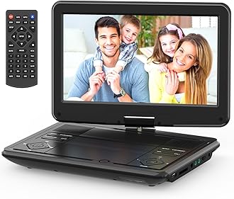 12.5" Portable DVD Player with 10.5" Swivel Screen, 5-Hours Rechargeable Battery,Car DVD Player,Support CD/DVD/SD Card/USB,Regions Free,Dual Speakers, Black (PD-102)