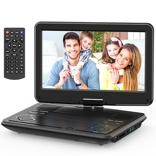 11.5" Portable DVD Player with 9.5" Swivel Screen, 5-Hours Rechargeable Battery,Car DVD Player,Support CD/DVD/SD Card/USB,Regions Free,Dual Speakers, Black…