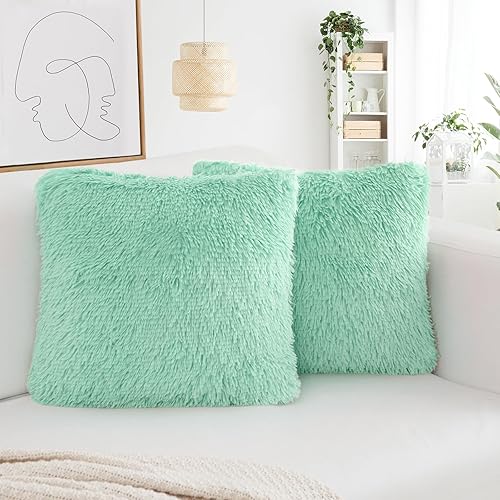 BBiggood Juego de 2 fundas de almohada de pelo sintético suave y lujoso, para decoración del hogar, para sofá, sala de estar, cama, solo fundas de