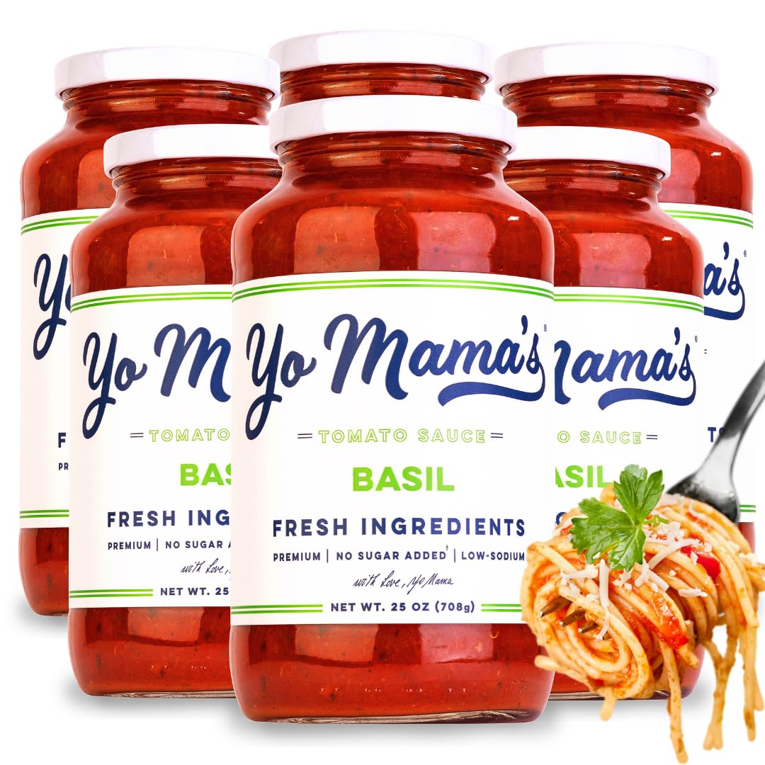 Yo Mama’s Foods Keto Tomato Basil Pasta and Spaghetti Sauce by - Pack of (6) - No Sugar Added, Low Carb, Low Sodium, Vegan, Gluten Free, Paleo Friendly, and Made with Whole, Non-GMO Tomatoes