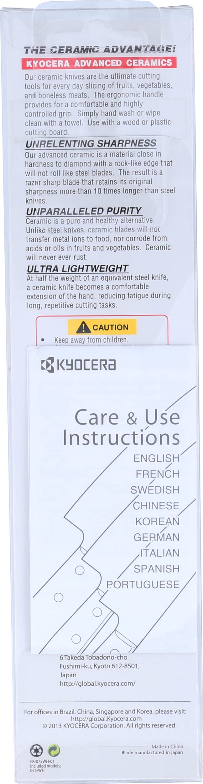 Kyocera FK-075-WH RD Petit Couteau d'Office Manche Rouge Lame Céramique Blanche 7,5 cm