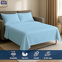 Vista 3 de Cottingon 4 piezas de sábanas tamaño queen para sofá cama, 100% sábanas de microfibra cepillada para sofá, se ajusta fácilmente hasta 8" de Azul