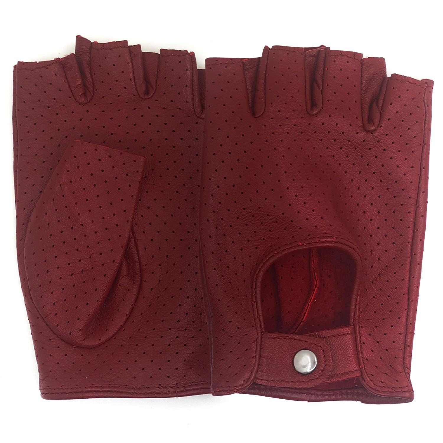 ZLUXURQ Damen-Lederhandschuhe Vollmaschige Fingerlose Halbfinger-Fahrhandschuhe