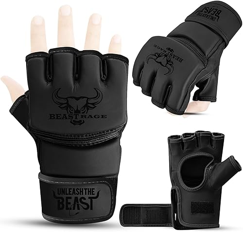 BEAST RAGE Guantes de artes marciales para hombres y mujeres, guantes de artes marciales para combate, palma ventilada, cuero vegano, lucha en