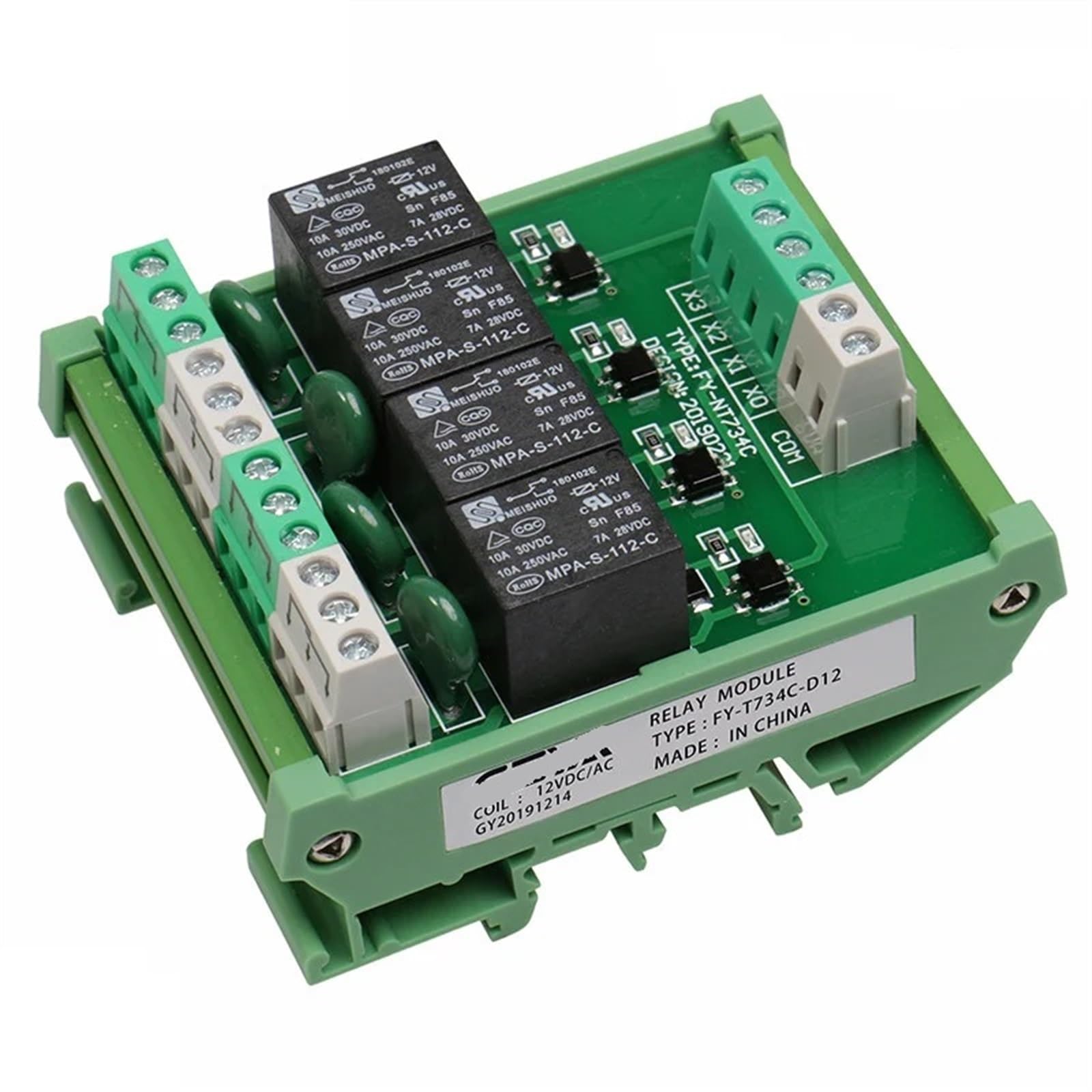 Módulo de relé de 4 canales 1 SPDT 12V 24V CC CA para interfaz de carril DIN 6