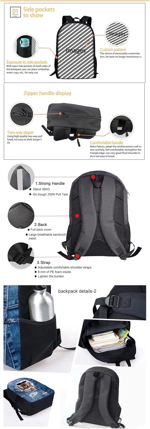 POLERO Sea Otter School Backpack for Girls Boys Kids School Bag Bookbag with Lunch Bag & Pencil Case Cute 3Pcs Backpacks Set
