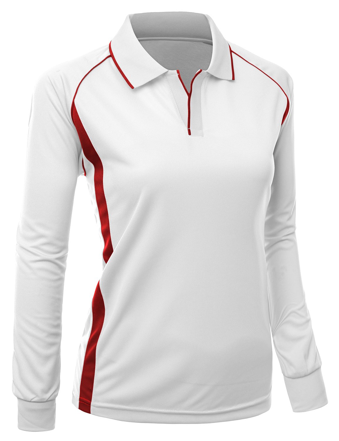 Women Coolon Fabric Long Sleeve 2 Tone Collar Shirt White Size 3XL