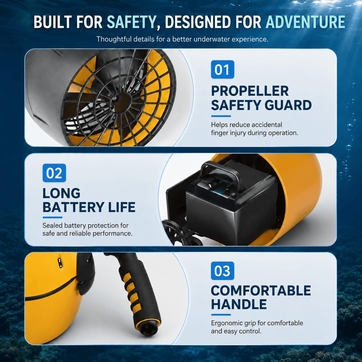 Vehículo Submarino de propulsión Buceo Sea Scooter, Seascooter De 500 W | Hélice de Buceo de 5,4 km/h, Scooter de Buceo Impermeable de Larga duración para Buceo, natación y fotografía submarina