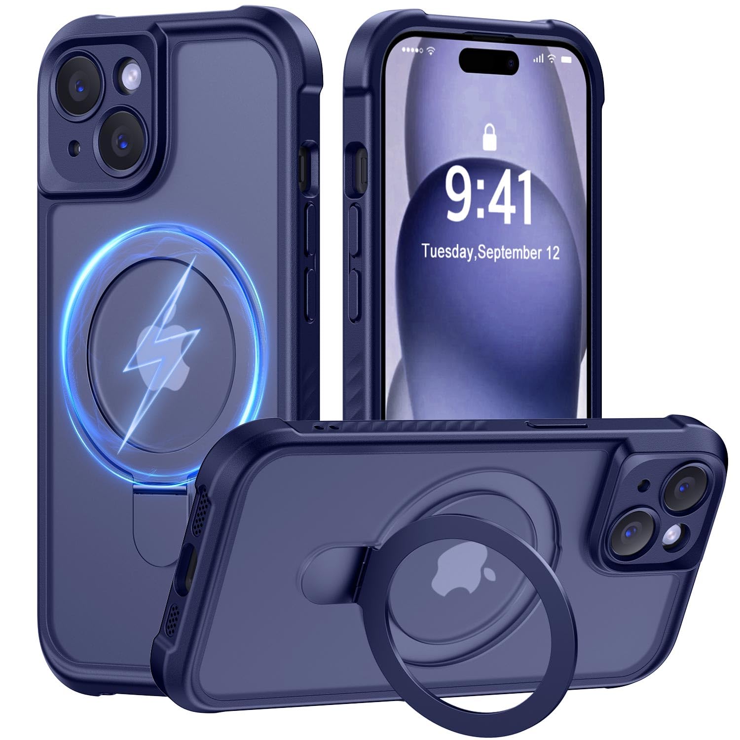 MOCCA Magnetic for iPhone 15 Case with Stand,Deep Blue