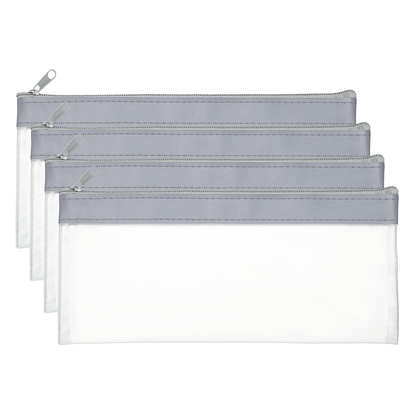 PATIKIL ジッパー付き 8.7x3.9" マネーバッグ 4個 クリアPVC現金預金銀行ポーチ封筒メイクアップバッグ小切符財布コインコスメティック請求書 グレー