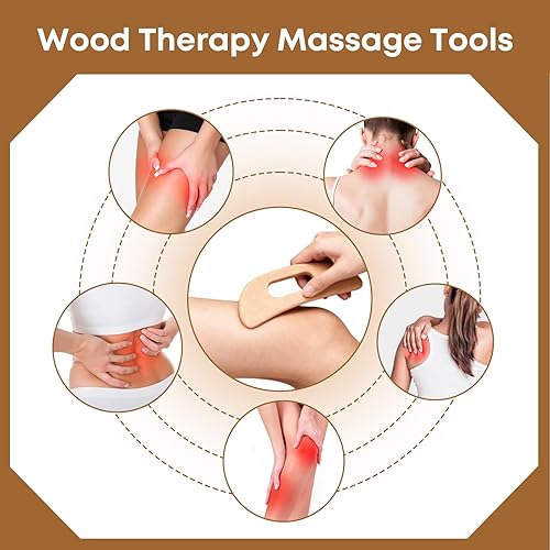 Miniatura 3 de Herramientas de masaje de terapia de madera 5 en 1, masajeador de drenaje linfático para aliviar el dolor muscular, rodillo de masaje de madera para