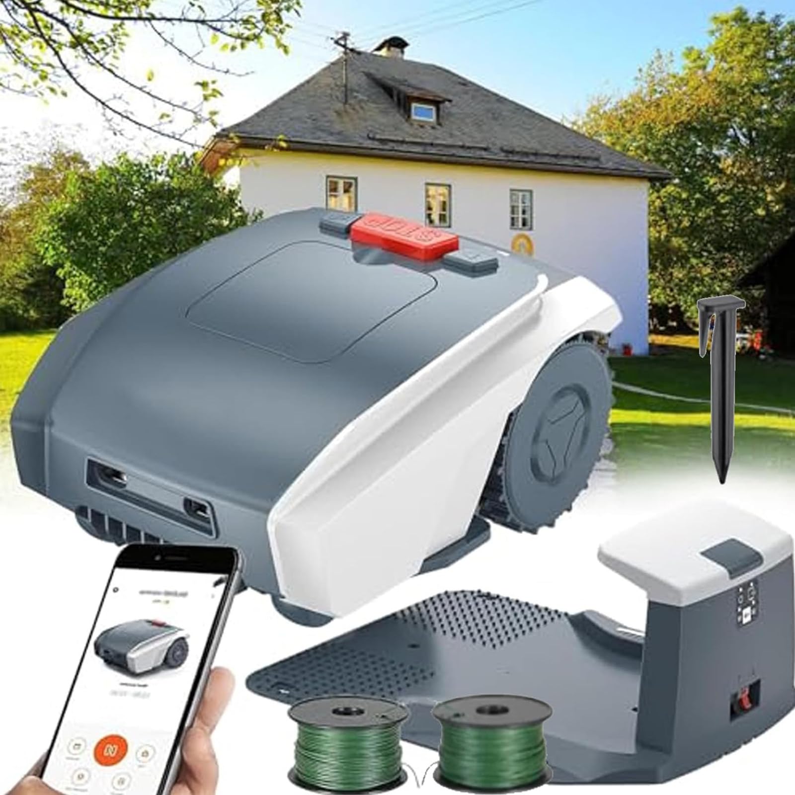 Tosaerba Robotizzato Automatico con Stazione di Ricarica - Batteria agli Ioni di Litio 20v Max 5,0ah - per Prati Fino a 1500m², Larghezza di Taglio 19cm E Altezze di Taglio 20-55mm