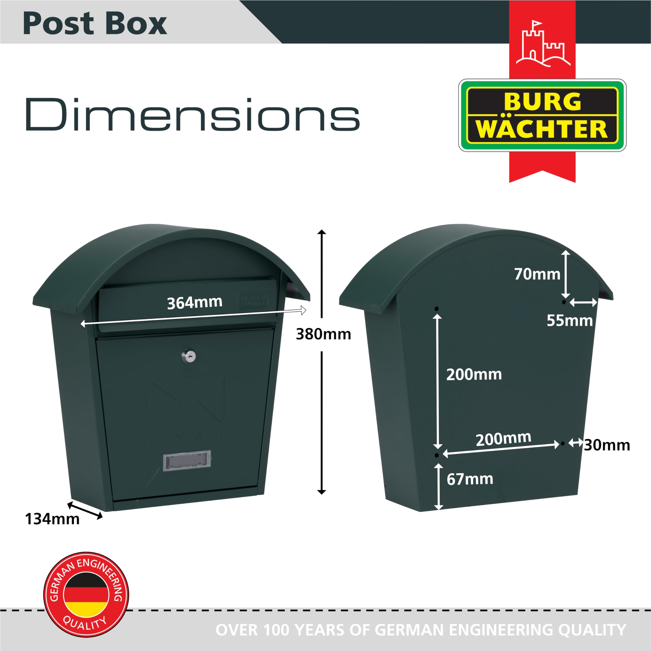Burg-Wachter MB06G Classic 2 montowana na ścianie, stal ocynkowana, zamykana, odporna na warunki atmosferyczne, matowa zieleń, 36 x 38 x 13 cm