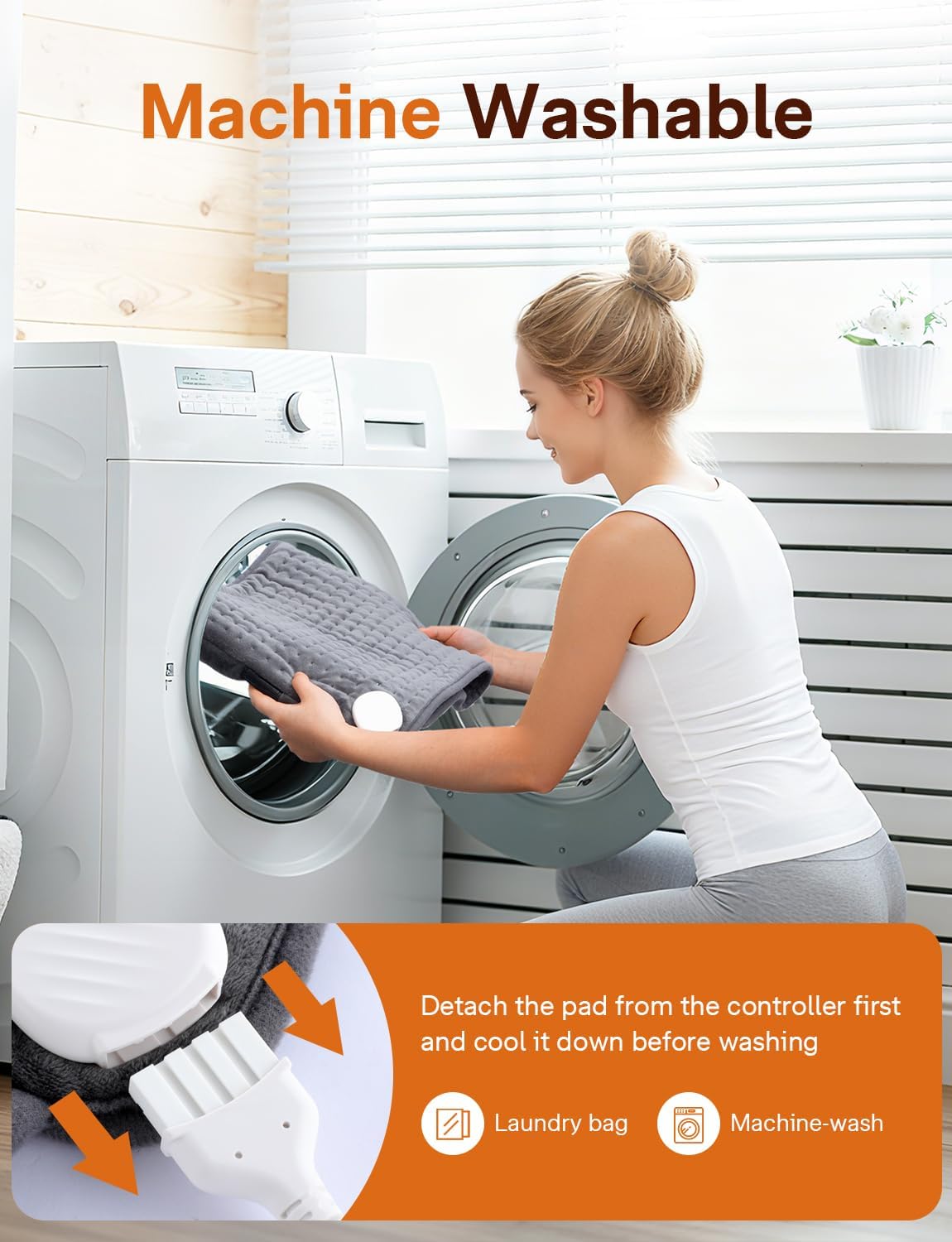 ALLJOY Heating Pad for Back Pain Relief, 12"x44" Large Heating Pad for Period Cramp, Electric Heating Pads Wrap for Lower Back Neck Shoulders Back Warmer with 10 Heat Levels & 4 Timers Auto Off - Image 7