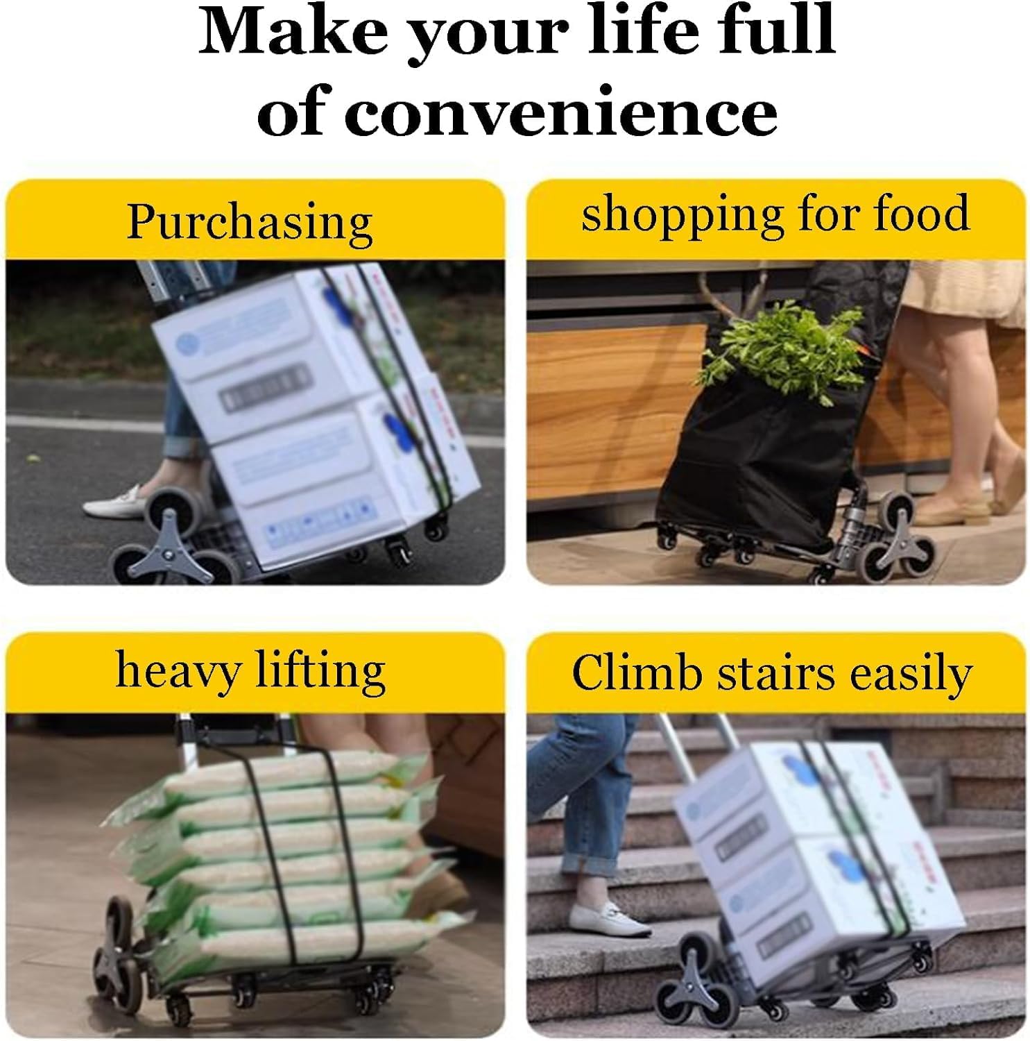 Shopping Trolley High Capacity Shopping Cart Wagon Cart with Wheels Foldable Shopping Hand Truck Aluminum Stair Climber Trolley (D with Bag)/E/with B image 4