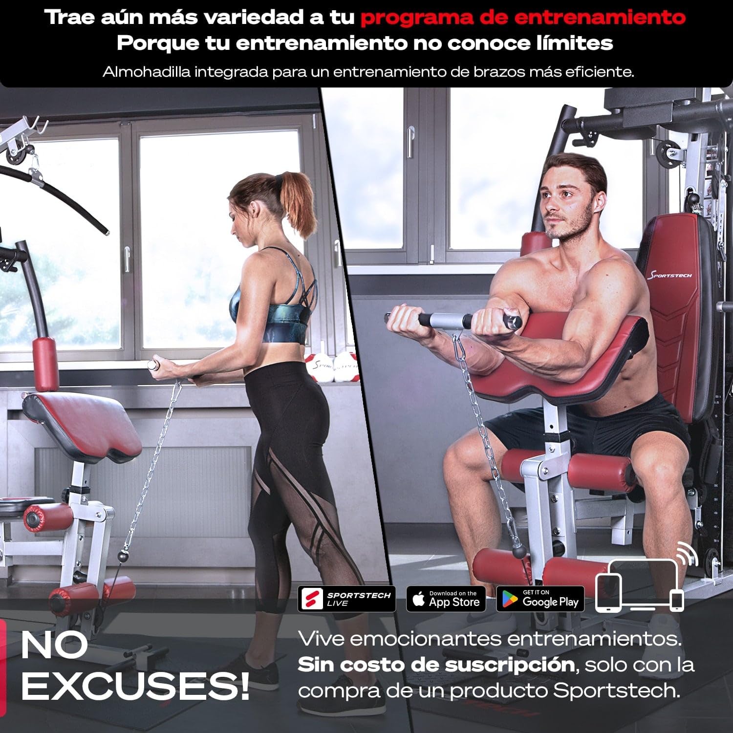 Sportstech HGX100/HGX200/HGX300 - La Única Estación de Fuerza Premium para un Entrenamiento Variado en Casa, con Escalador o Prensa de Piernas. Hecha de Material EVA, tu Estación de Fitness Doméstica
