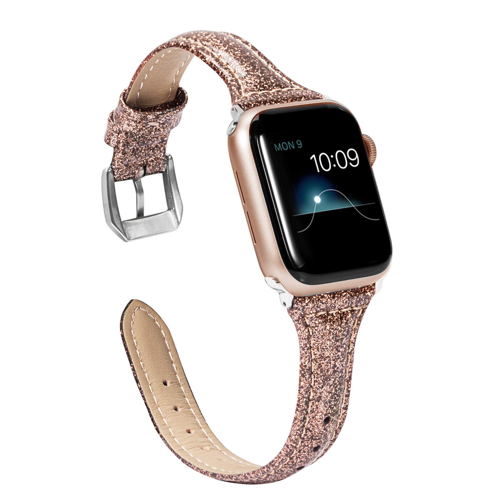 Wearlizer Thin Glitter Leather Compatible with Apple Watch Leather Bands Women 38mm 40mm 41mm 42mm 44mm 45mm 46mm 49mm for iWatch Series 11 10 9 8 7 6