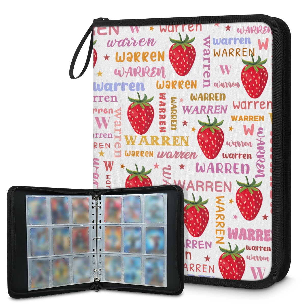 Sammelkartenalben, 9 Taschen, benutzerdefinierter Namen, Erdbeere, Sammelkarten-Binder, Geschenke für Kinder, Jungen, Mädchen, wasserdichtes Kartenhalter-Album