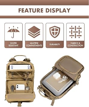 Tactical Sling Bag for Men - Military Sport Backpack for Range, Travel, Hiking & Outdoor Sports - Khaki