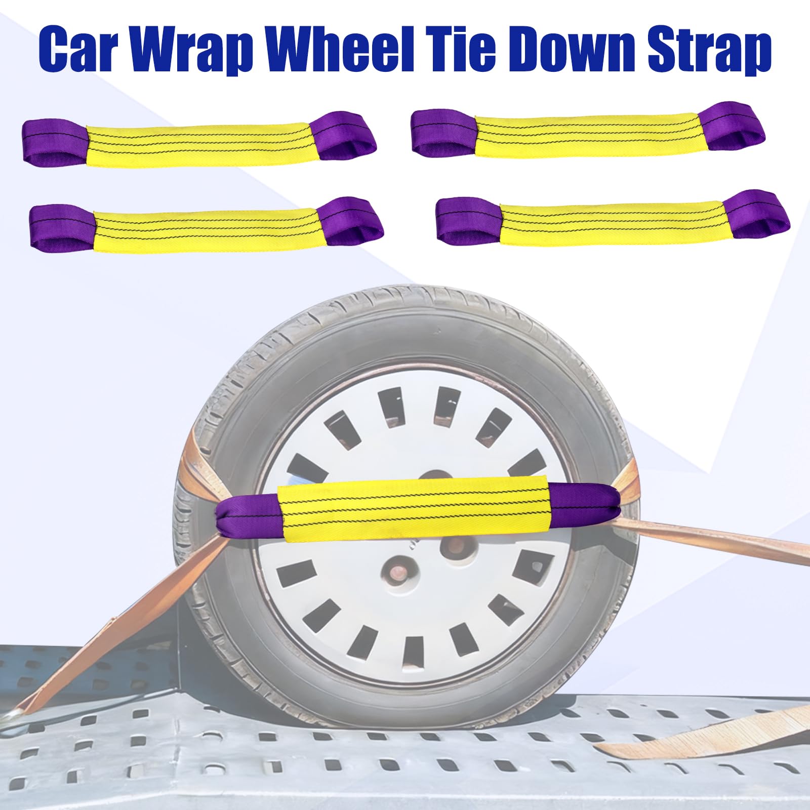 4x50cm Wheel Tie Down Straps for Transporter & Trailer, Heavy-Duty 1T Tension 6T Breaking Strength, Secure Car, Motorcycle & Vehicle Wheels During Transport — view 5