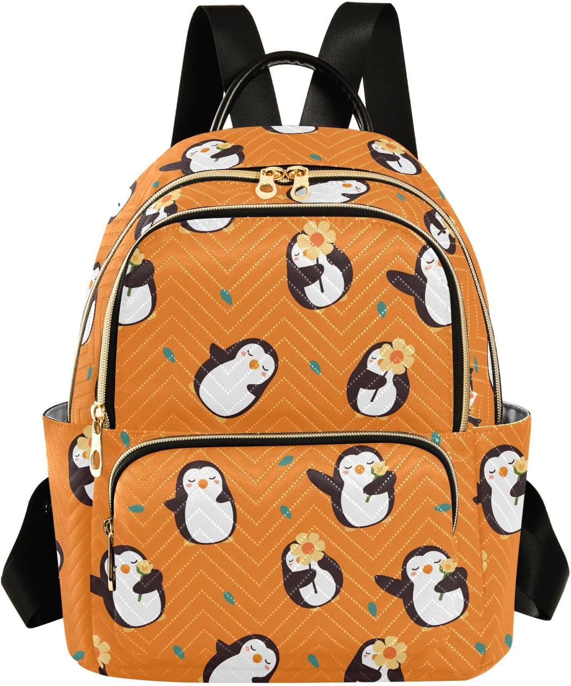 Holding Flower Penguin Backpack Purse for Women Shoulder Bag Fashion Daypack Ladies Handbag Lightweight Travel Bag Rucksack