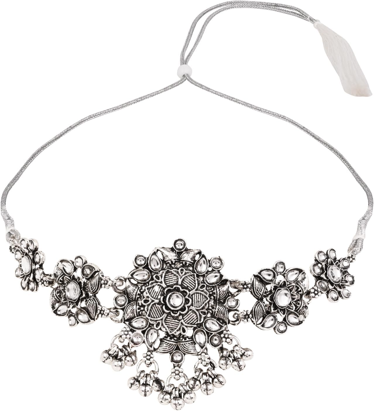 I Jewels Oxidised Floral Design Statement Necklace Set with Earrings for Women (MC239OX)