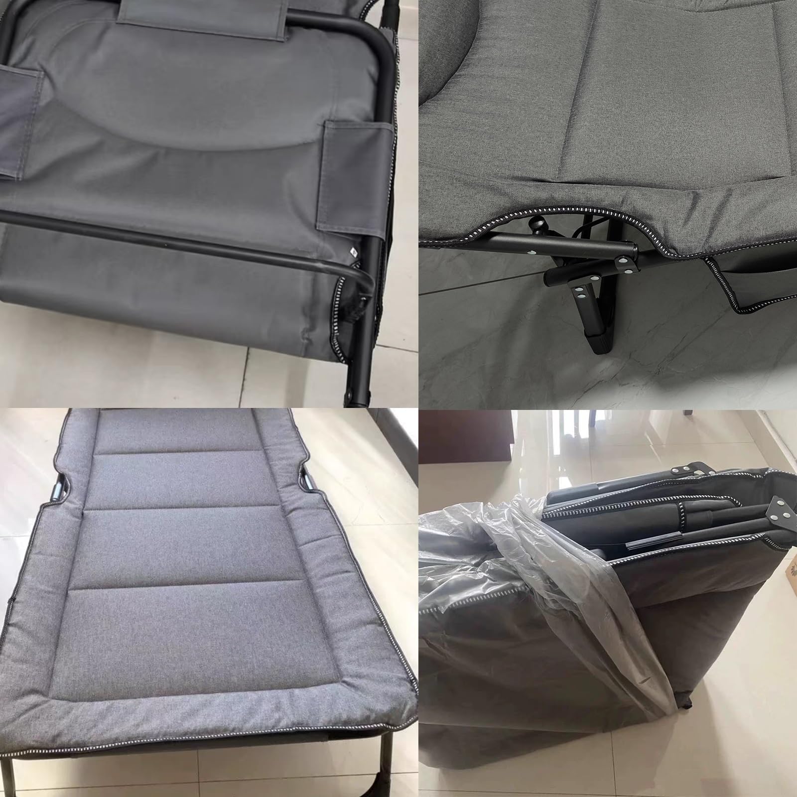 Letto Pieghevole Brandina da Campeggio Pieghevole con Schienale Regolabile 4 Posizioni Lettino Portatile per Adulti con Cuscino e Borsa, per Casa, Spiaggia, Viaggio